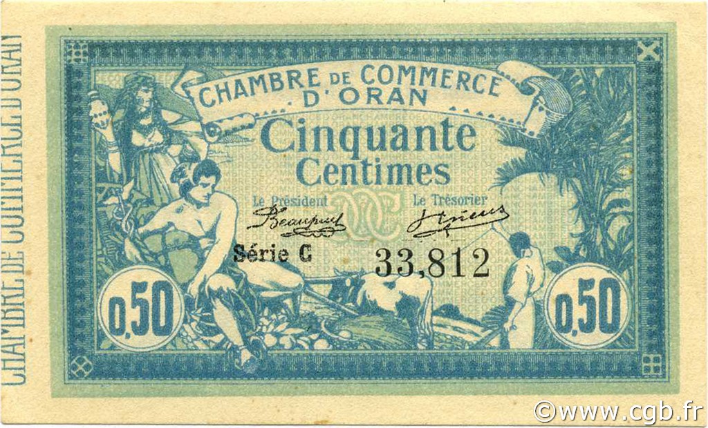 50 Centimes ALGERIA Oran 1915 JP.141.01 q.FDC
