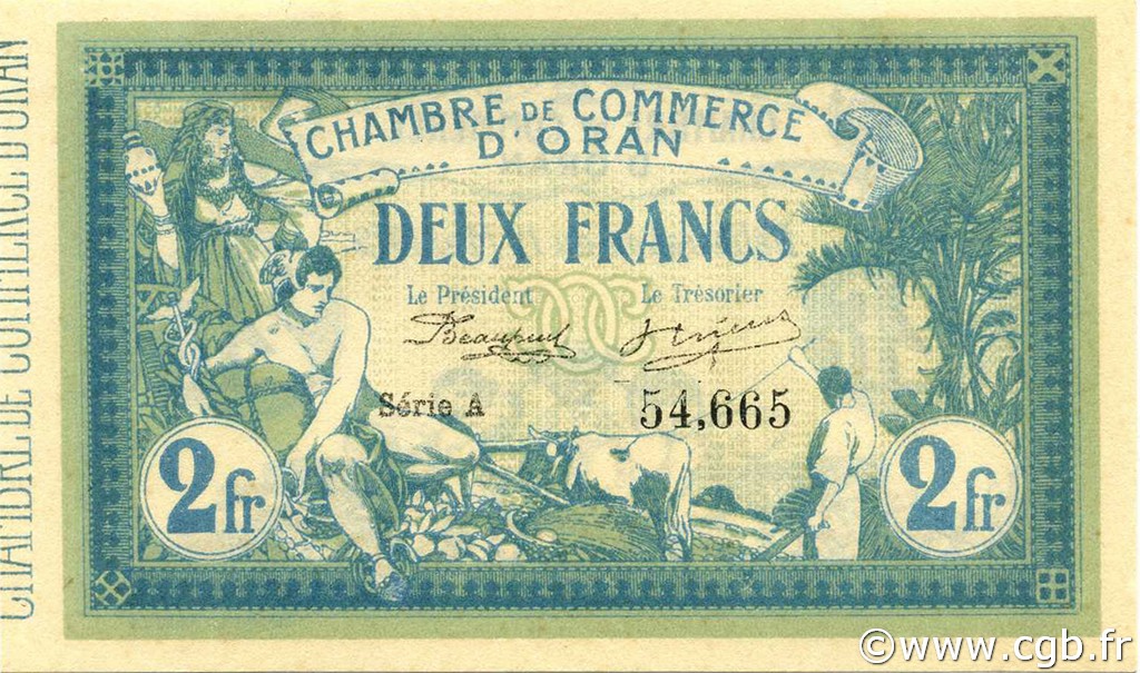 2 Francs ALGERIA Oran 1915 JP.141.03 q.FDC