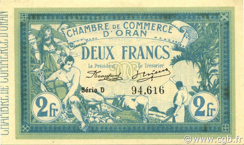 2 Francs ALGERIA Oran 1915 JP.141.03 FDC