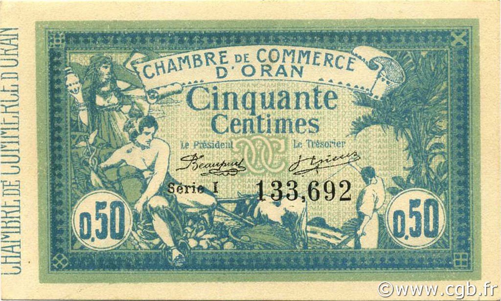 50 Centimes ALGERIA Oran 1915 JP.141.04 FDC