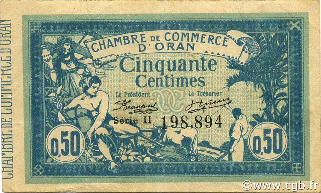 50 Centimes ALGERIEN Oran 1915 JP.141.04 fVZ