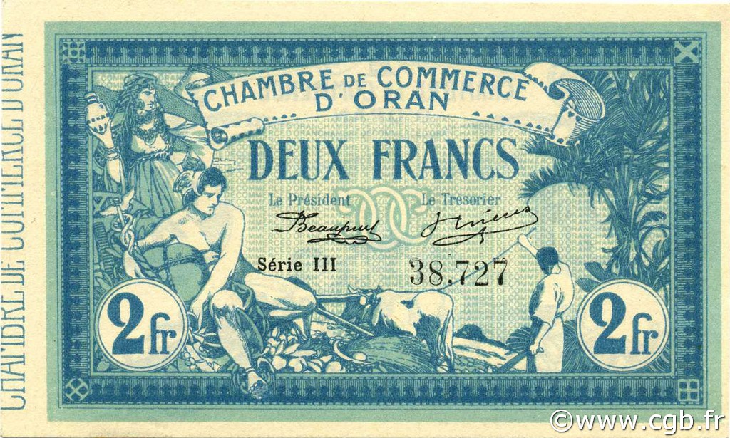 2 Francs ALGERIA Oran 1915 JP.141.14 AU