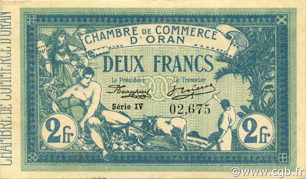 2 Francs ALGERIA Oran 1915 JP.141.14 q.AU