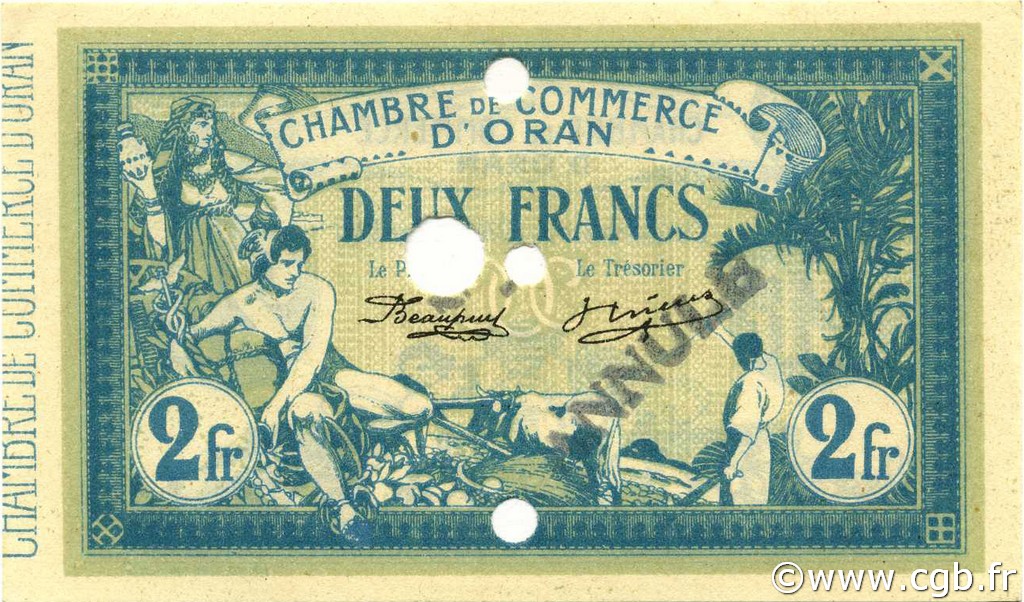 2 Francs ALGERIA Oran 1915 JP.141.16v FDC
