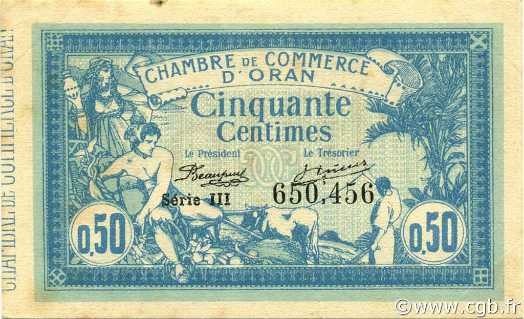 50 Centimes ALGERIA Oran 1918 JP.141.19 XF
