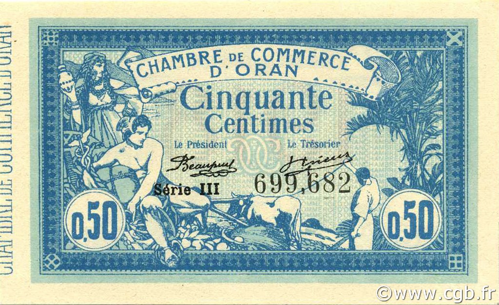 50 Centimes ALGERIA Oran 1918 JP.141.19 FDC