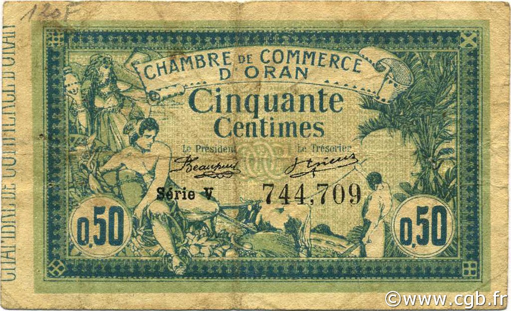 50 Centimes ALGERIA Oran 1918 JP.141.19 F+