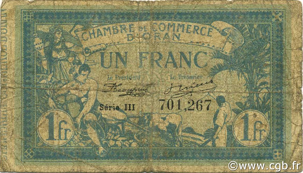 1 Franc ALGÉRIE Oran 1918 JP.141.20 AB