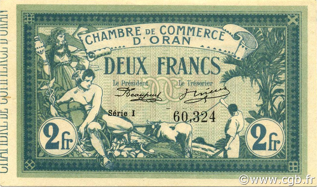 2 Francs ALGERIA Oran 1918 JP.141.21 q.FDC