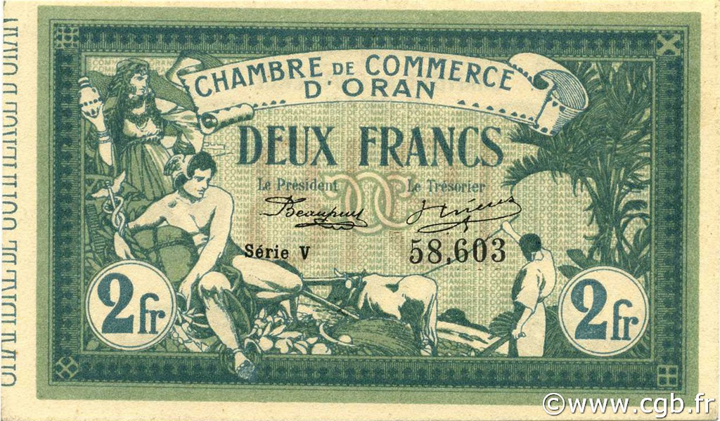 2 Francs ALGERIA Oran 1918 JP.141.21 q.FDC
