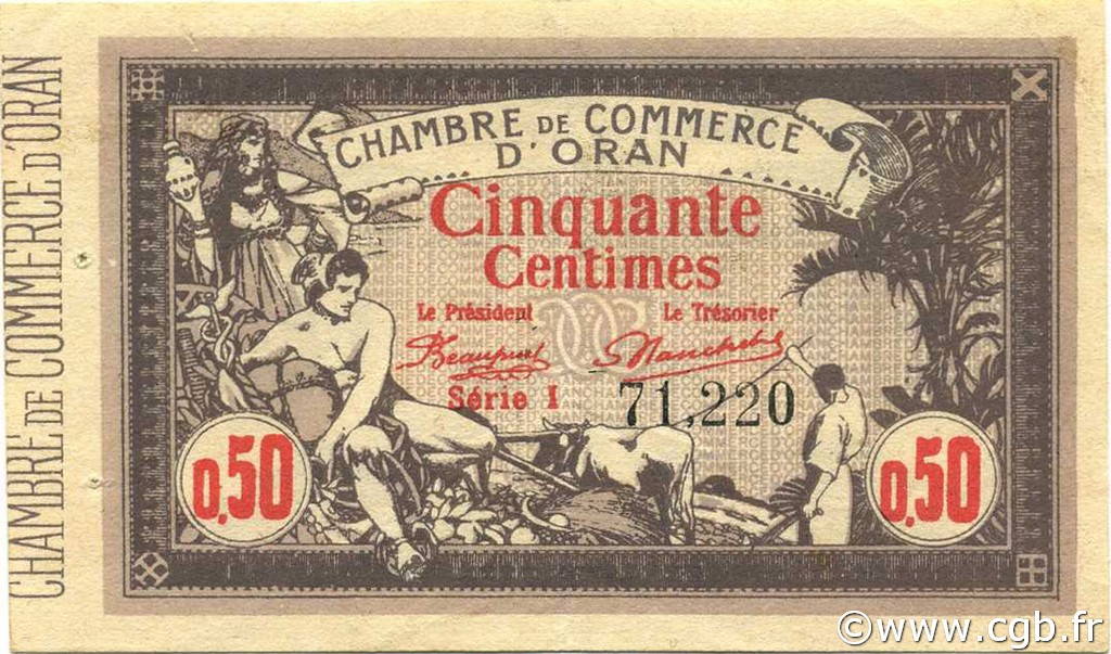 50 Centimes ALGERIEN Oran 1920 JP.141.22 VZ