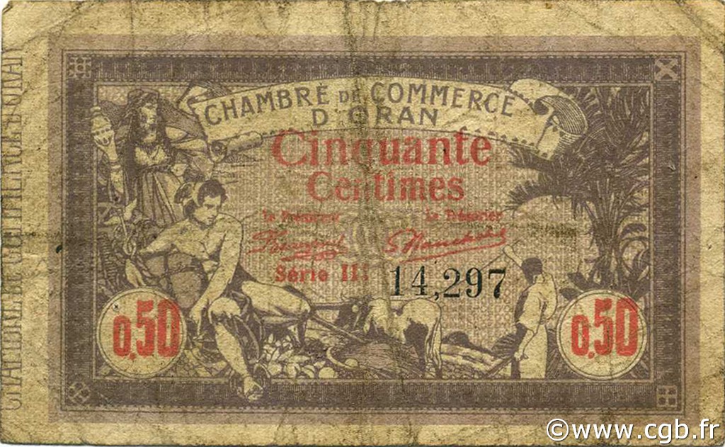 50 Centimes ALGERIA Oran 1920 JP.141.22 G