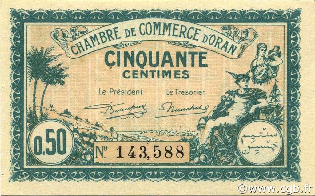 50 Centimes ARGELIA Oran 1921 JP.141.25 SC