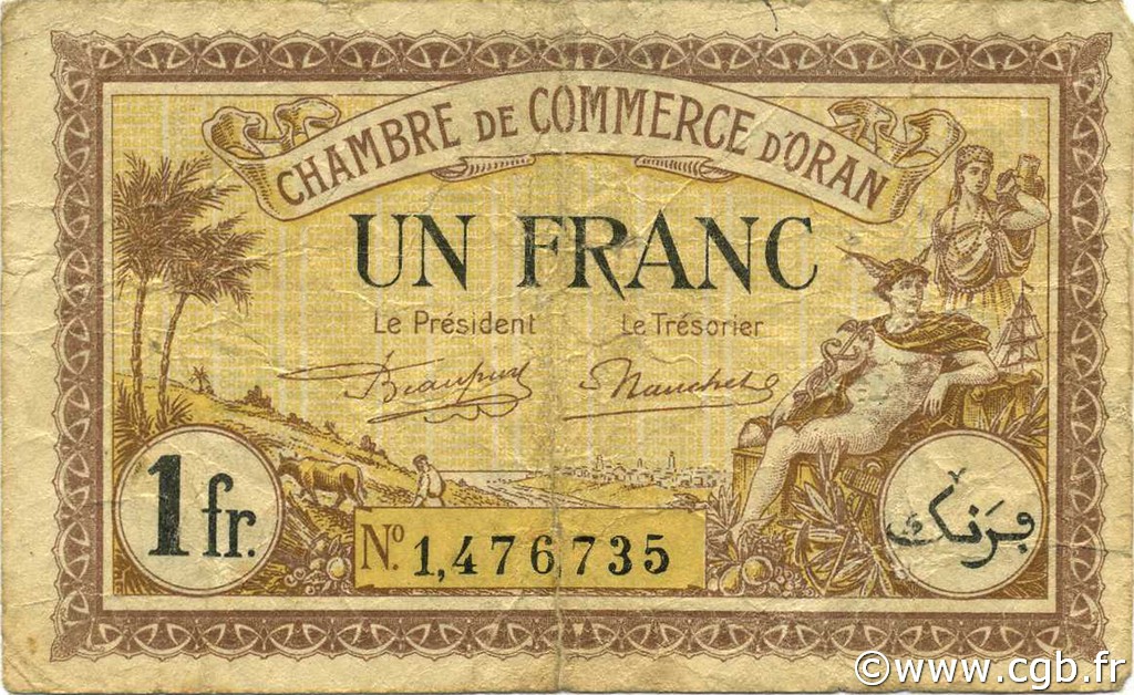 1 Franc ARGELIA Oran 1922 JP.141.33 RC+
