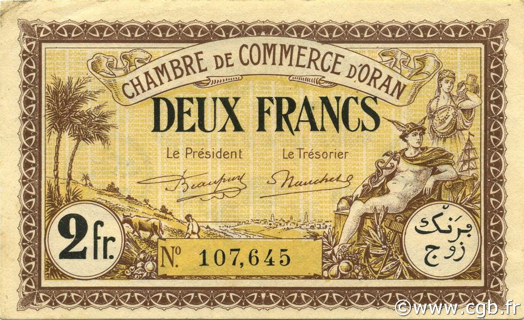 2 Francs ALGERIA Oran 1922 JP.141.35 SPL