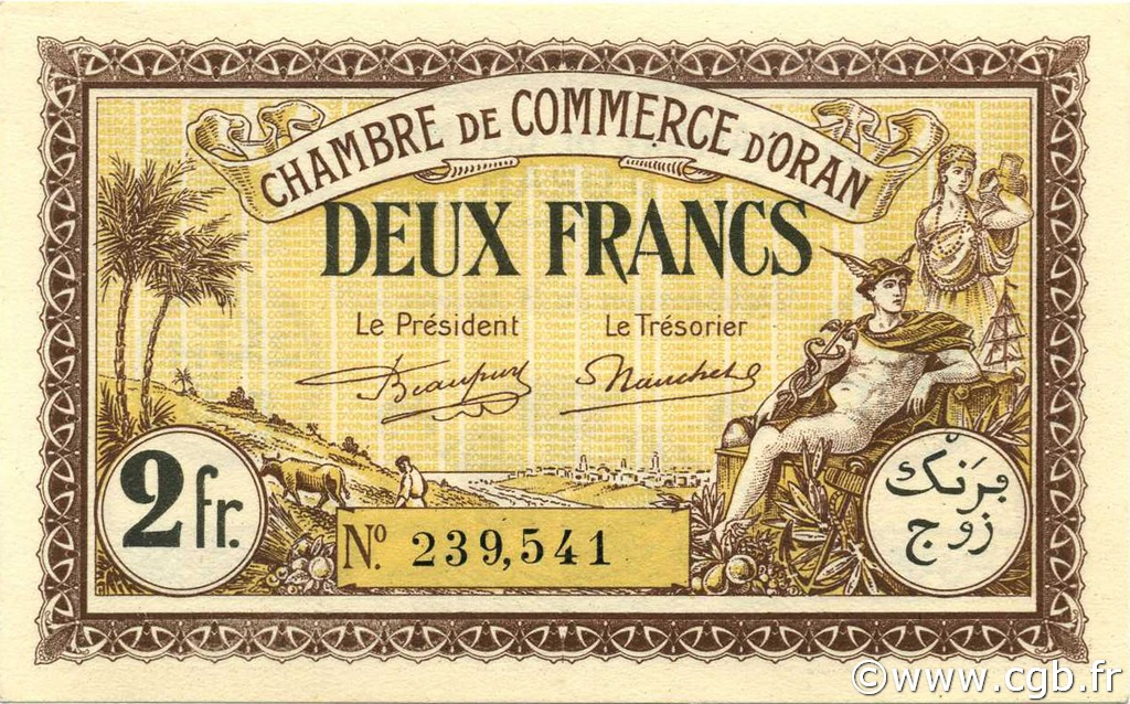 2 Francs ARGELIA Oran 1922 JP.141.35 FDC