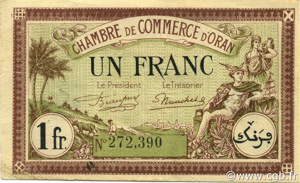 1 Franc ALGERIA Oran 1923 JP.141.37 VF+