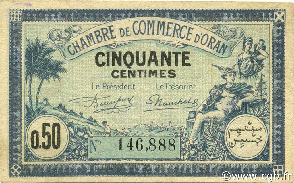 50 Centimes ALGERIA Oran 1923 JP.141.38 q.SPL