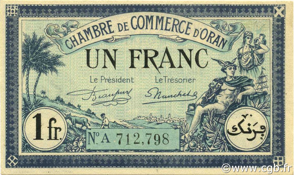 1 Franc ALGERIA Oran 1923 JP.141.39 AU
