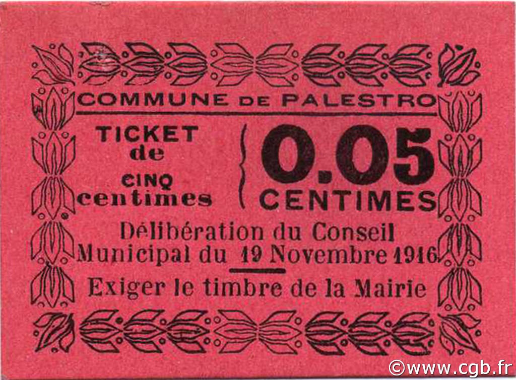 5 Centimes ALGERIA Palestro 1916 JPCV.01 AU