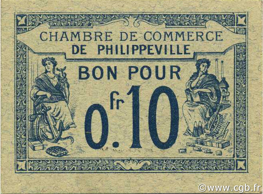 10 Centimes ALGERIEN Philippeville 1915 JP.13 fST+