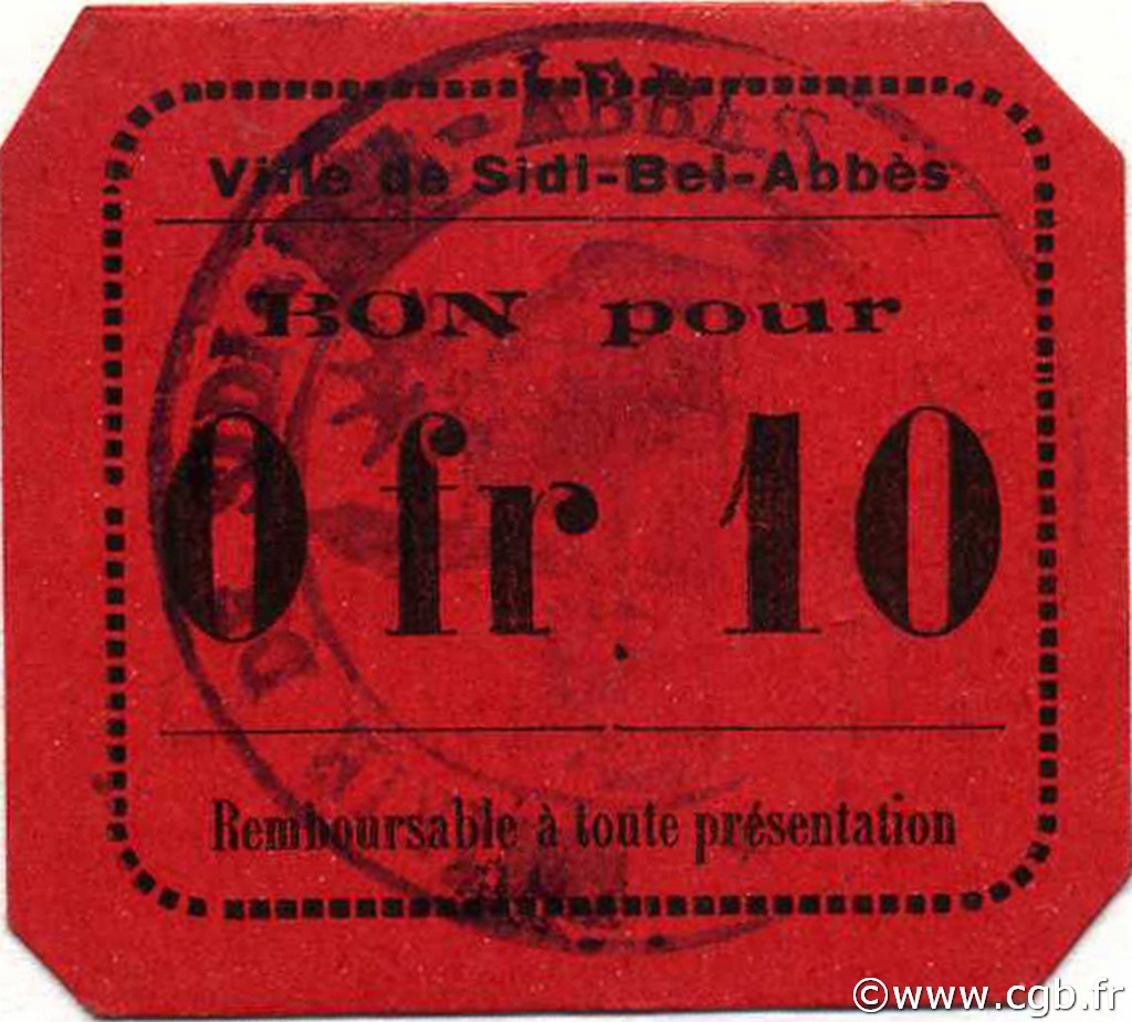 10 Centimes ARGELIA Sidi-Bel-Abbès 1916 JPCV.07 SC+