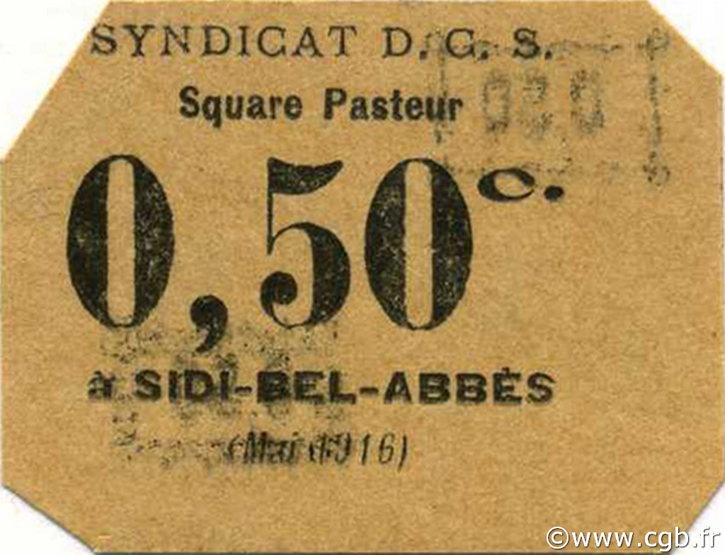 50 Centimes ALGERIEN Sidi-Bel-Abbès 1916 JPCV.14 fST
