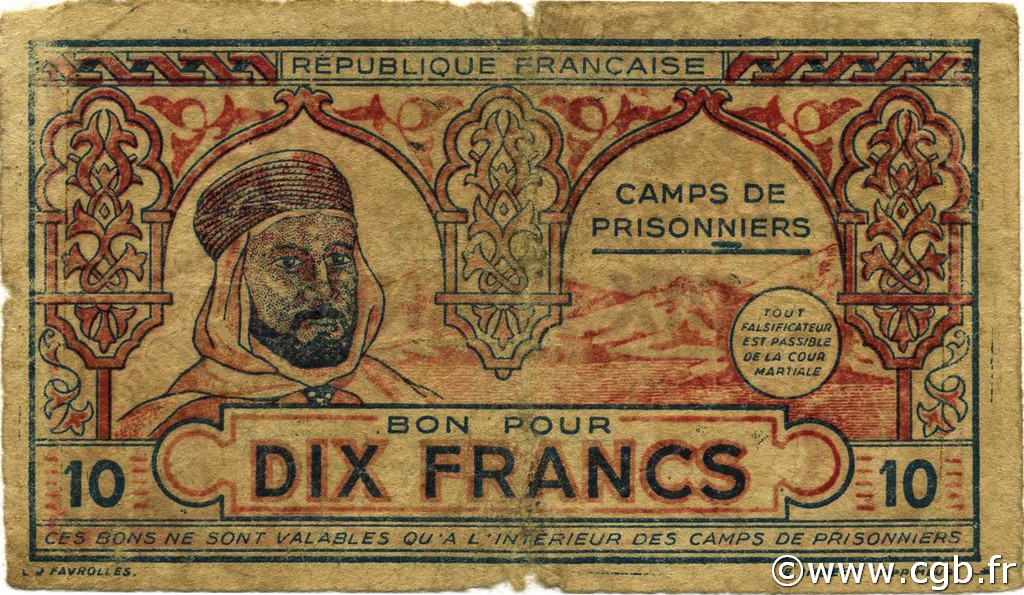10 Francs ALGERIA  1943 K.394 VG
