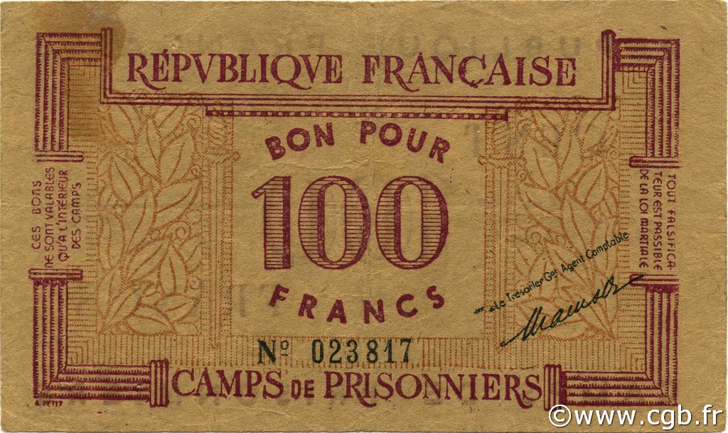 100 Francs ALGERIA  1943 K.394 q.BB