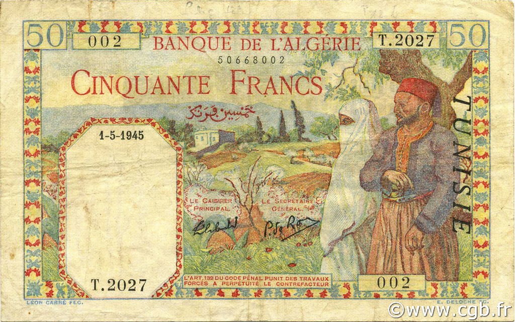 50 Francs TUNESIEN  1945 P.12b SS