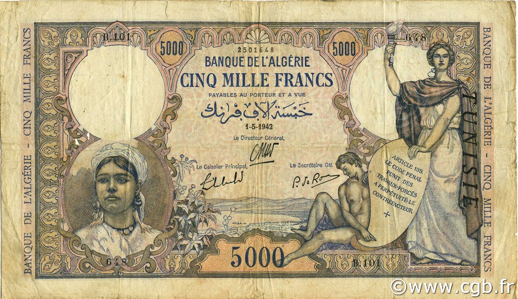 5000 Francs TUNESIEN  1942 P.21 S