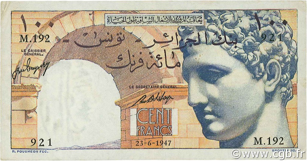100 Francs TúNEZ  1947 P.24 MBC a EBC