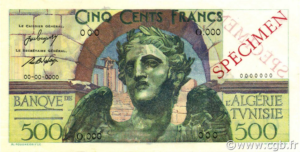 500 Francs TUNISIA  1946 P.25s AU