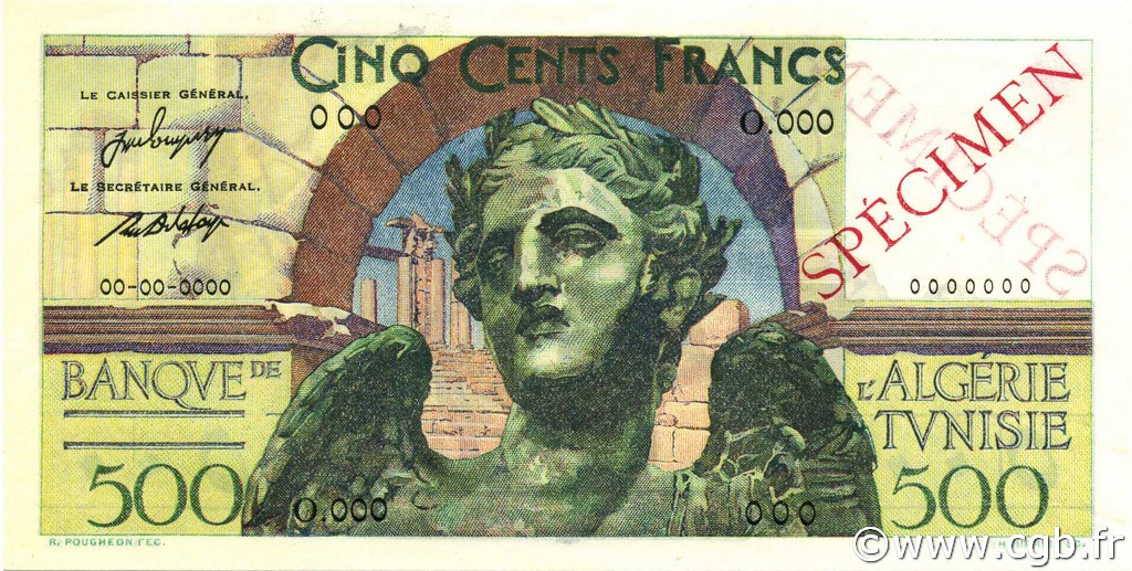 500 Francs TUNISIA  1946 P.25s q.FDC