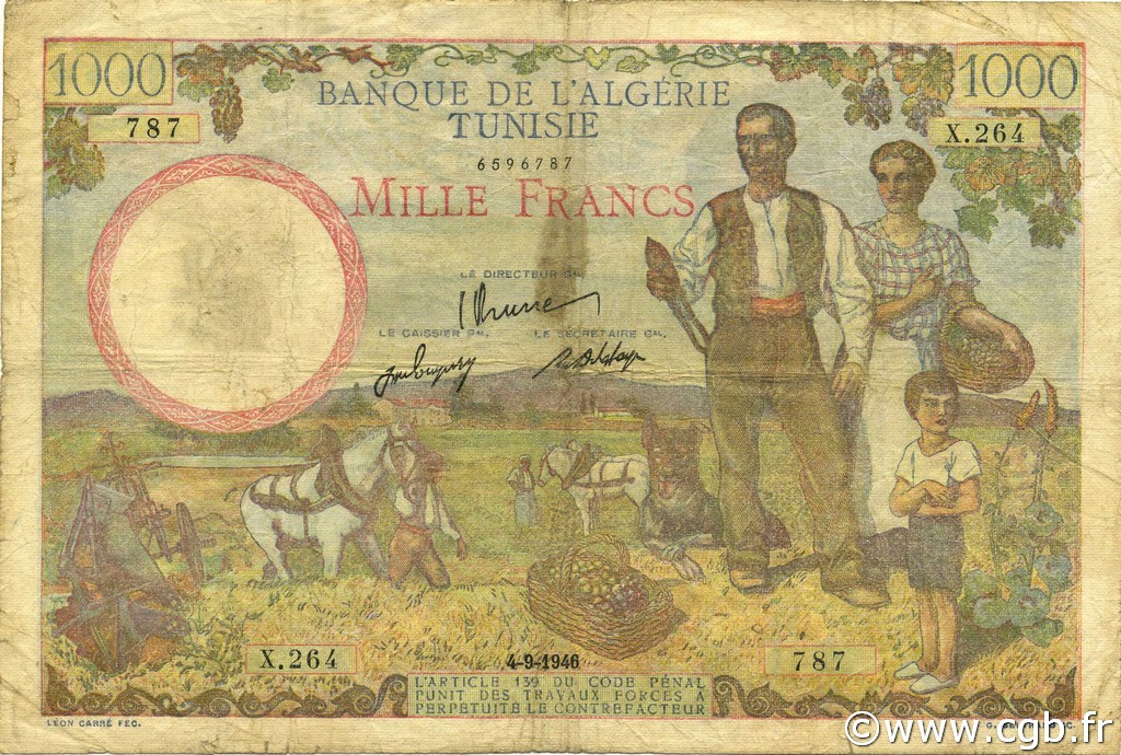 1000 Francs TUNISIA  1946 P.26 MB