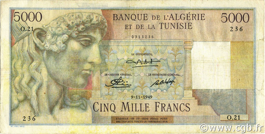 5000 Francs TUNESIEN  1949 P.27 fSS