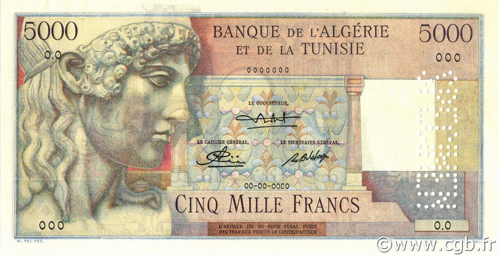 5000 Francs TUNISIA  1946 P.27s UNC-
