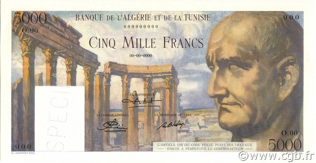 5000 Francs TUNESIEN  1950 P.30s ST