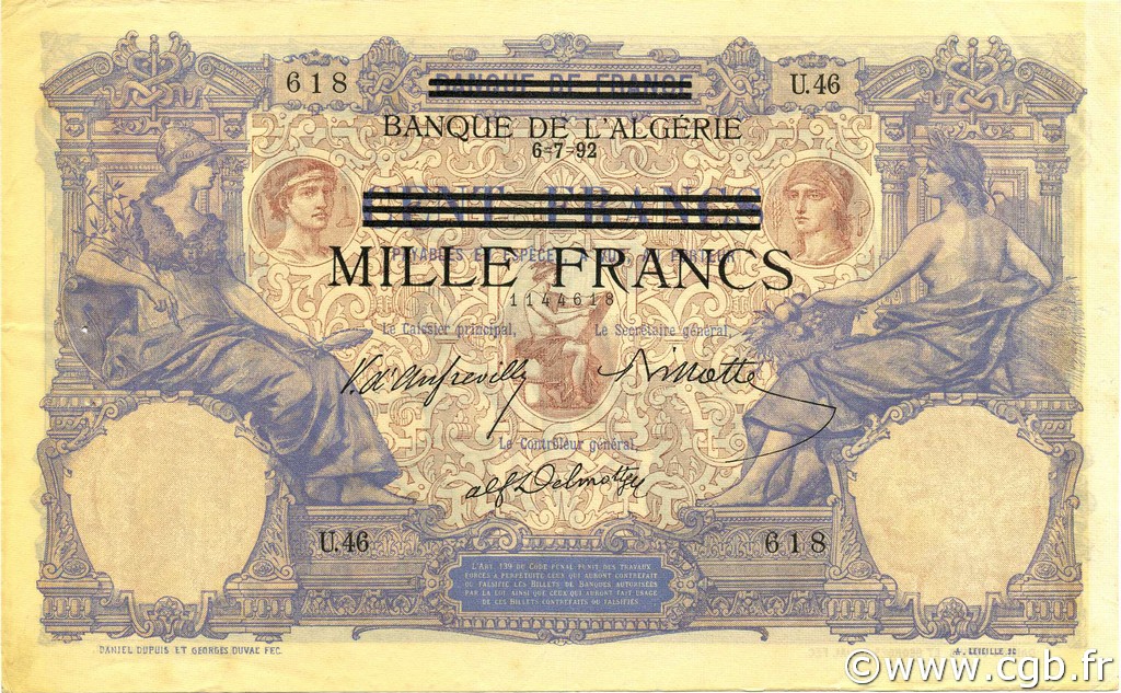 1000 Francs sur 100 Francs TUNISIA  1943 P.31 XF