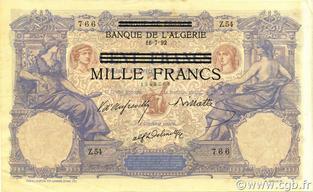 1000 Francs sur 100 Francs TúNEZ  1943 P.31 EBC