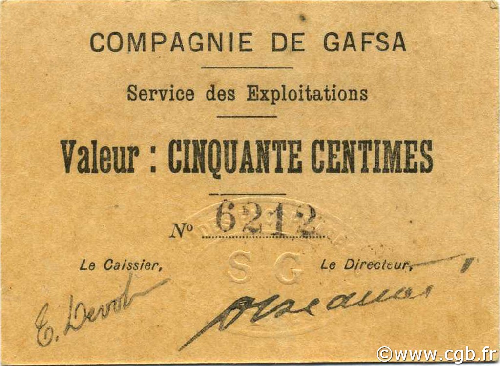 50 Centimes TUNISIA  1916 P.-- AU