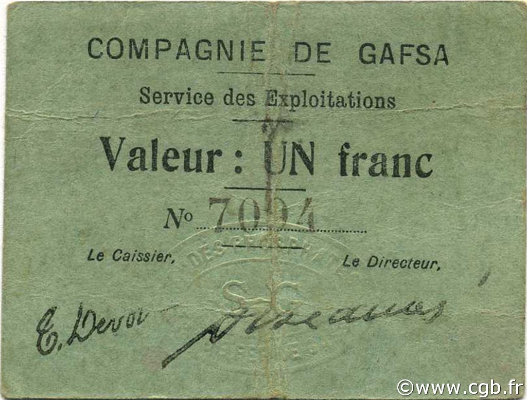 1 Franc TUNISIA  1916 P.-- VF
