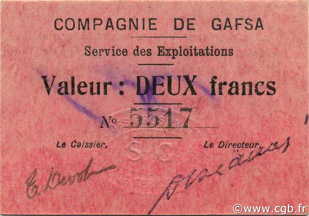 2 Francs TUNESIEN  1916 P.-- fST