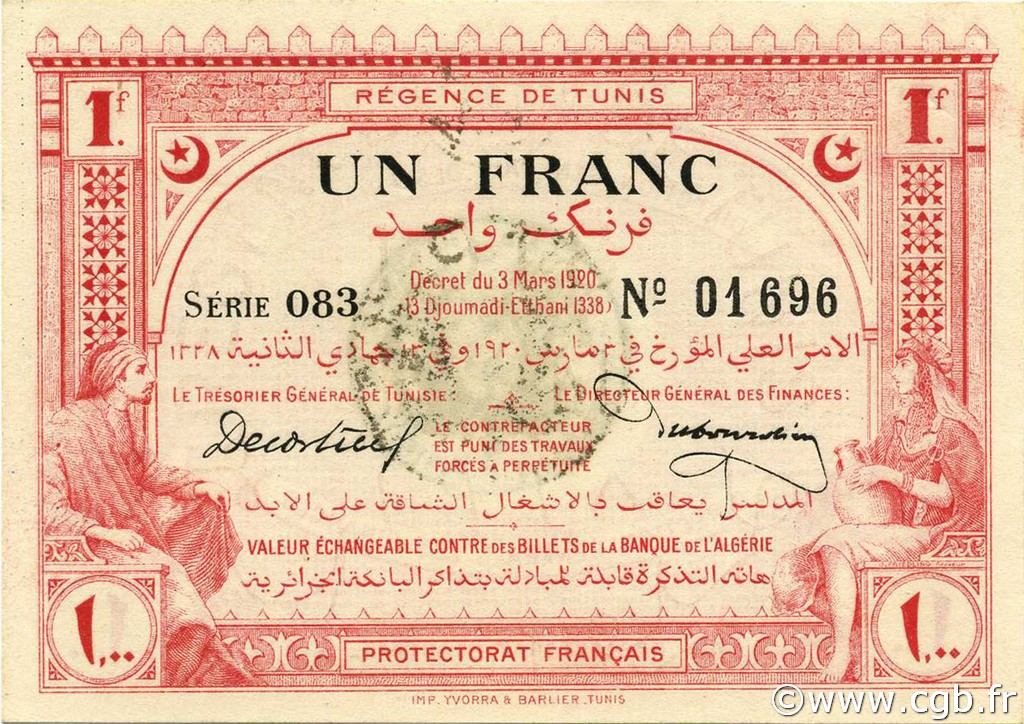 1 Franc TUNISIA  1920 P.49 UNC-