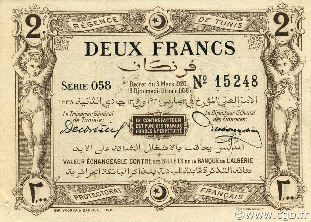 2 Francs TúNEZ  1920 P.50 SC
