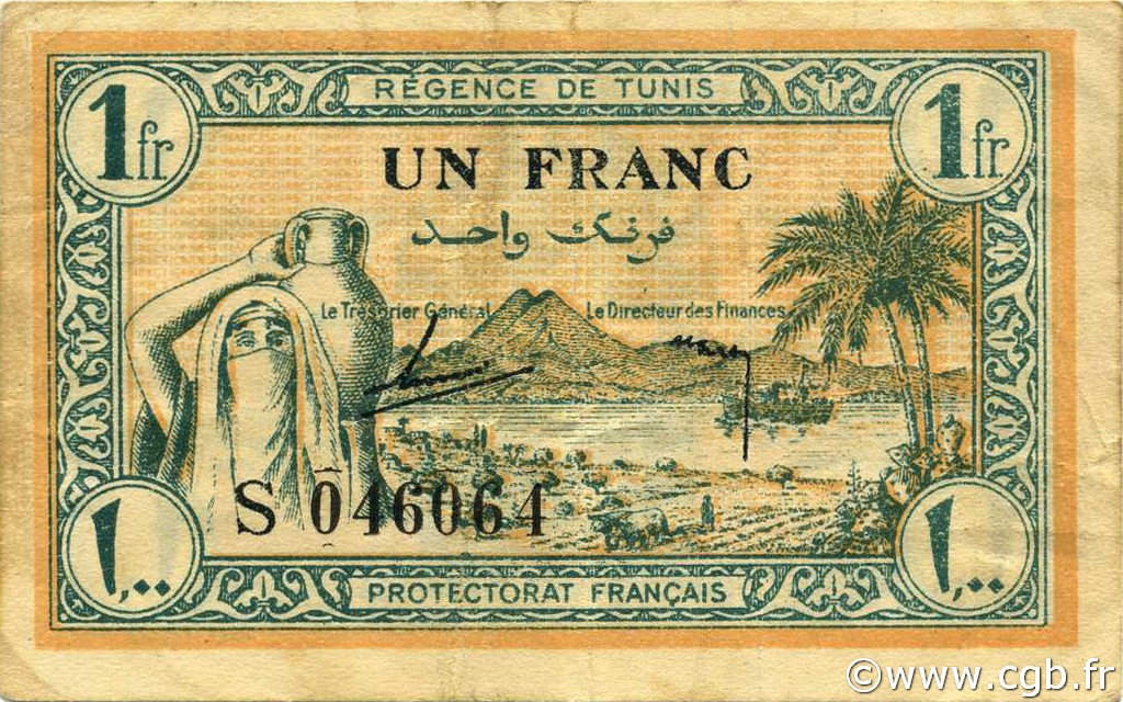 1 Franc TUNISIA  1943 P.55 BB