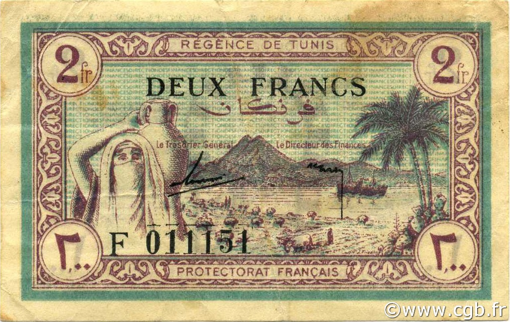 2 Francs TUNISIA  1943 P.56 BB