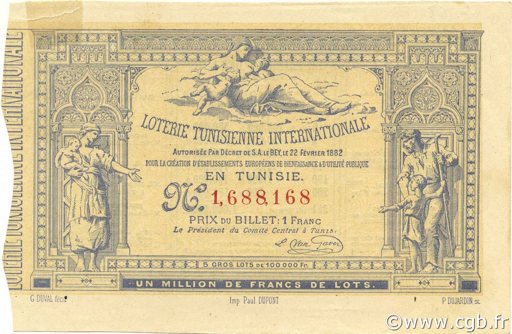 1 Franc TUNESIEN  1882 P.-- VZ