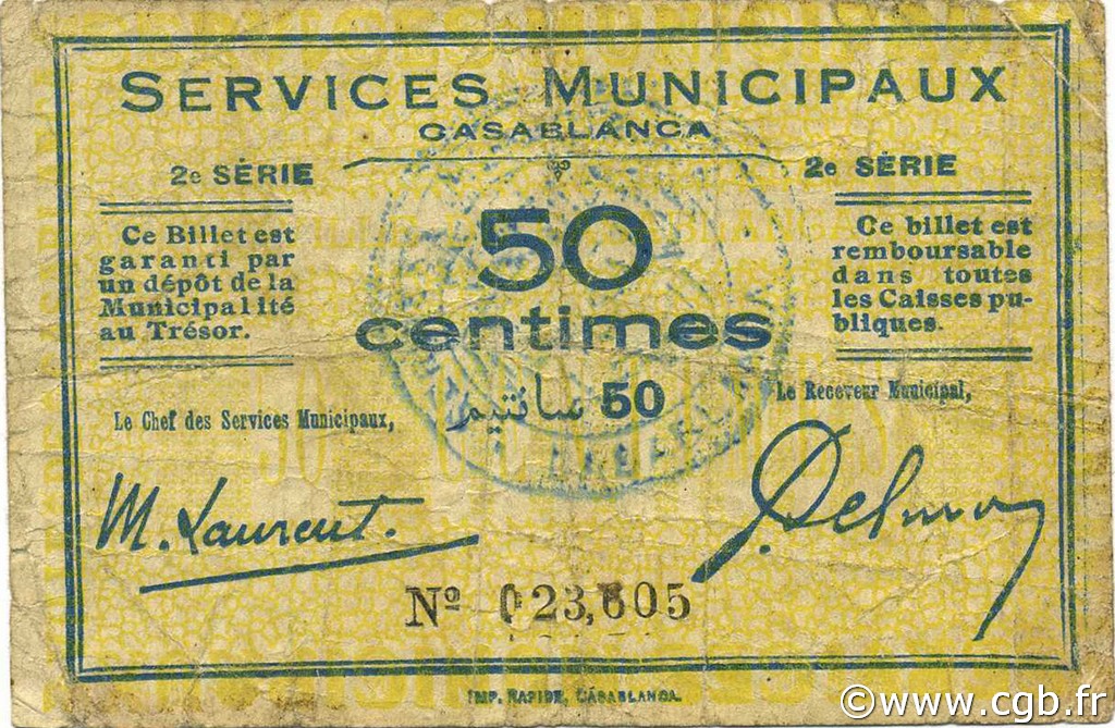 50 Centimes MOROCCO Casablanca 1919 P.-- F