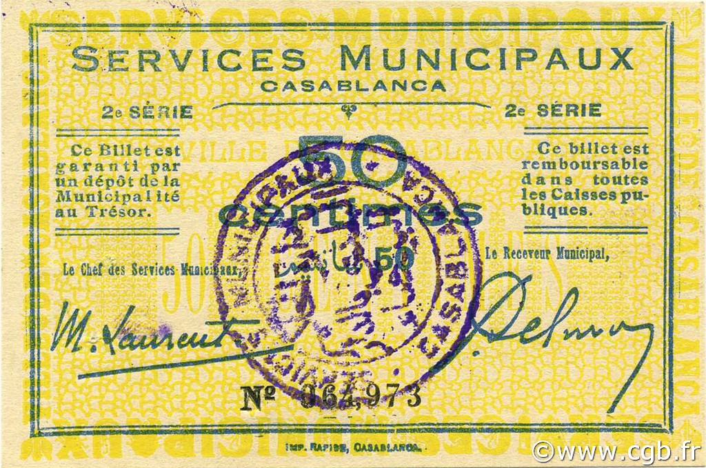 50 Centimes MAROKKO Casablanca 1919 P.-- fST